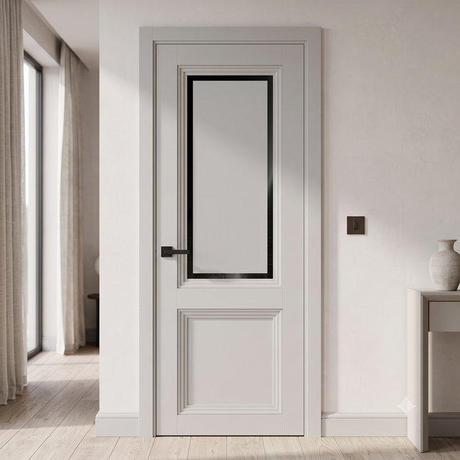 Ușă de interior T17-design cu chenar din sticlă și panou frezat