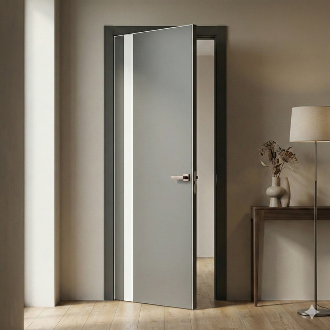 Ușă de interior PL-04 – design vertical cu sticlă aplicată