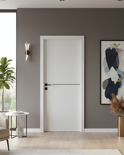 Ușă de interior JY-006 albă mată cu inserție neagră – model modern minimal | CasaDeco