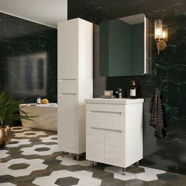 Set baie Omega – mască pe pardoseală cu lavoar ceramic