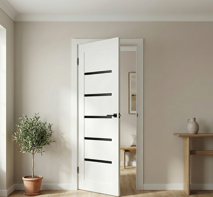 Ușă de interior T-07-design cu inserții orizontale din sticlă