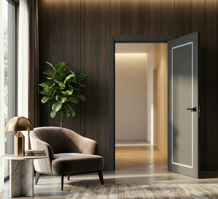 Ușă de interior T-18 cu chenar din sticlă, design modern elegant