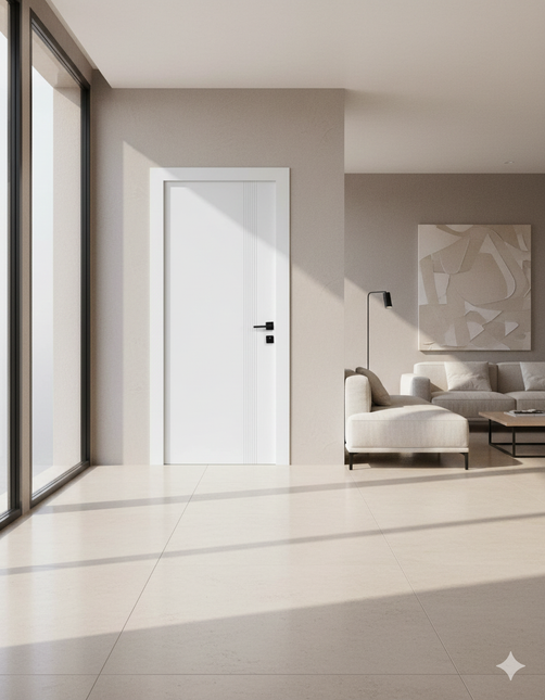 Ușă de interior albă JY-003 cu toc reglabil – stil modern minimalist, complet echipată, livrare rapidă