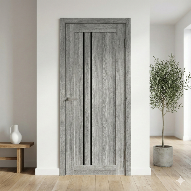 Ușă interior Lego 05 Eugene Oak – cu decor vertical, complet echipată și toc reglabil