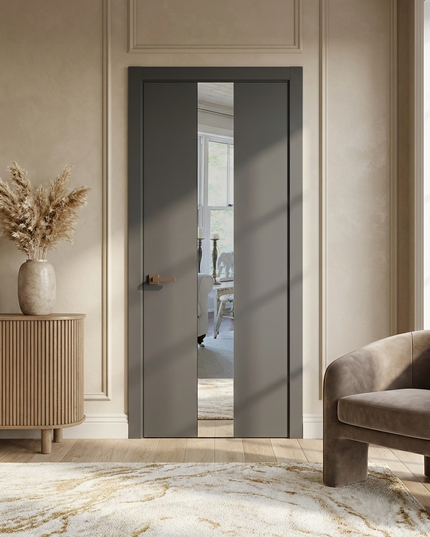 Ușă de interior PL 06 – Design modern cu bandă centrală din sticlă sau oglindă