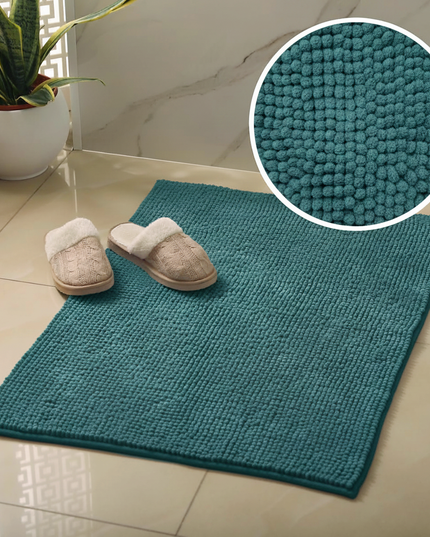 Covoraș baie din chenilia fină, strat antiderapant, 45×70 cm, Turcoaz inchis