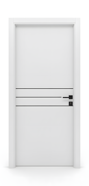 Ușă de interior JY-005 albă mată cu 3 inserții neagră – model modern minimal | CasaDeco