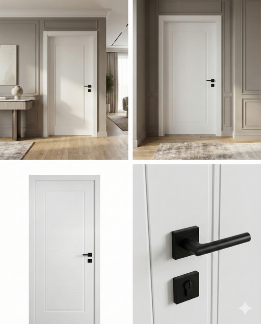 Ușă de interior albă JY-004 cu toc reglabil – design modern mat, complet echipată, livrare rapidă