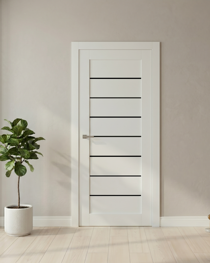 Ușă Deco 10 White Silk Mat-sticlă neagră