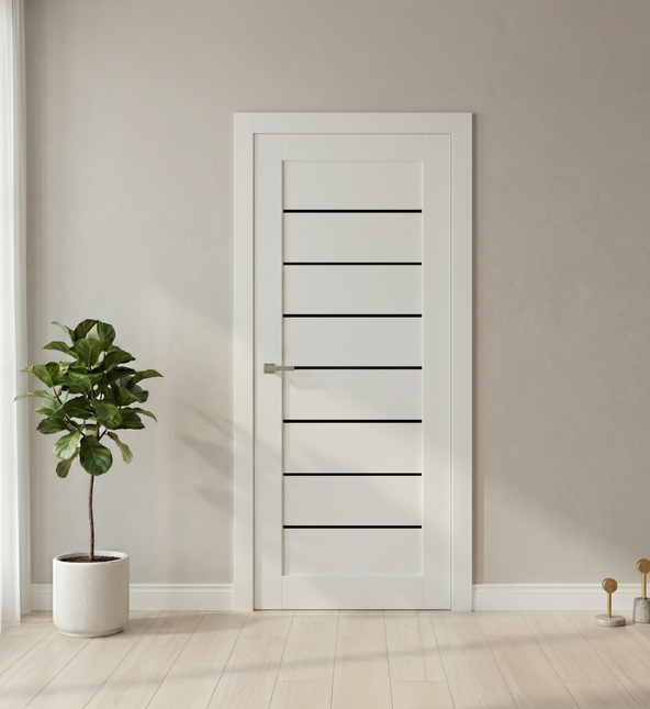 Ușă Deco 10 White Silk Mat-sticlă neagră