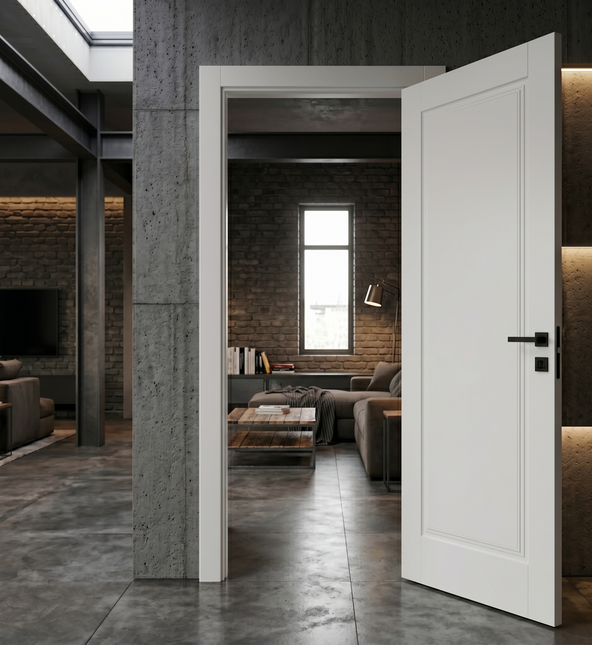 Ușă de interior albă JY-004 cu toc reglabil – design modern mat, complet echipată, livrare rapidă