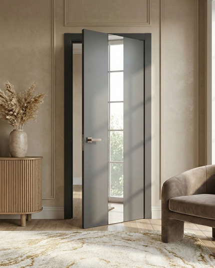 Ușă de interior PL 06 – Design modern cu bandă centrală din sticlă sau oglindă