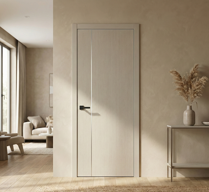 Ușă de interior PL-31 – design minimalist cu inserție verticală din aluminiu
