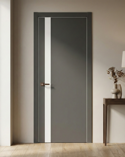 Ușă de interior PL-04 – design vertical cu sticlă aplicată
