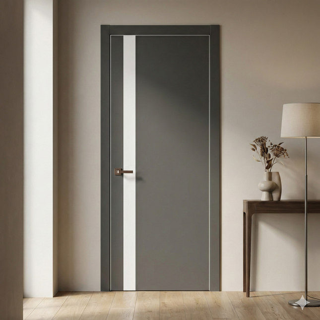 Ușă de interior PL-04 – design vertical cu sticlă aplicată