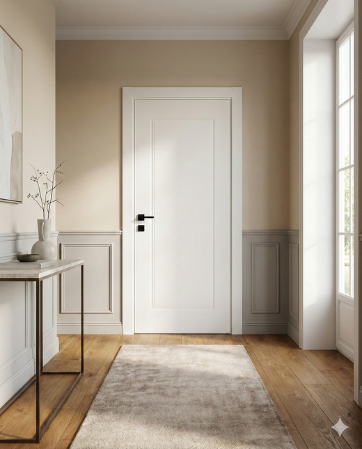 Ușă de interior albă JY-004 cu toc reglabil – design modern mat, complet echipată, livrare rapidă