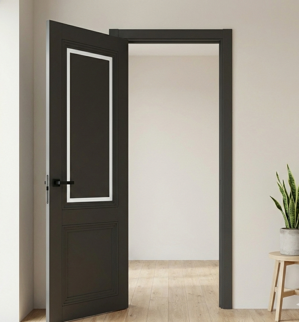 Ușă de interior T17-design cu chenar din sticlă și panou frezat
