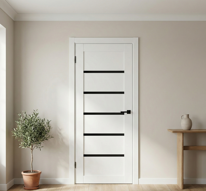 Ușă de interior T-07-design cu inserții orizontale din sticlă