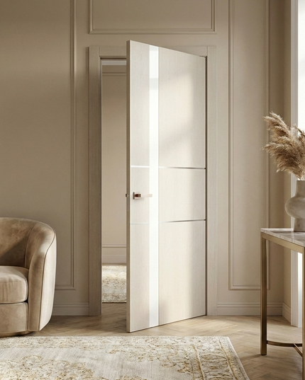 Ușă de interior PL-08 – design premium cu sticlă/oglindă aplicată vertical