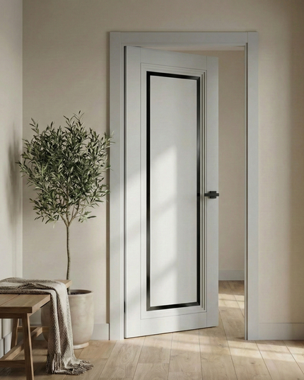 Ușă de interior T-16 cu chenar din sticlă, design clasic-modern