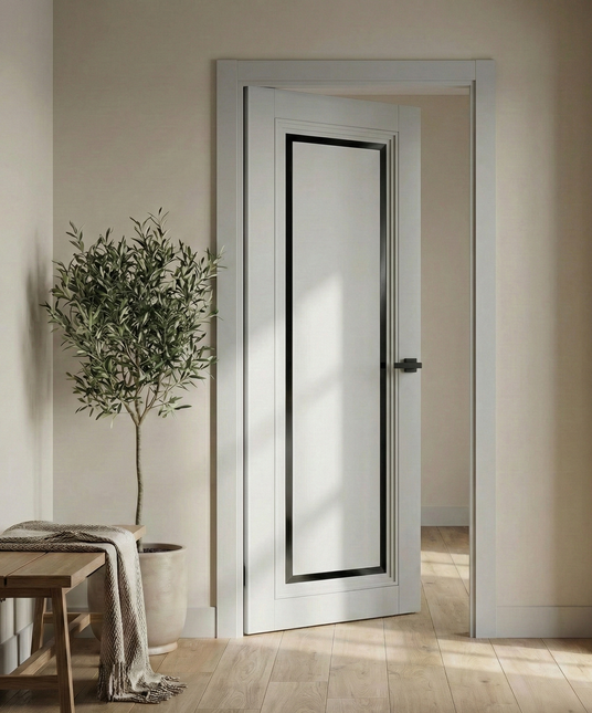 Ușă de interior T-16 cu chenar din sticlă, design clasic-modern