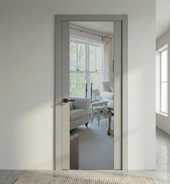Ușă de interior PL-14 – design simetric cu oglindă/sticlă aplicată