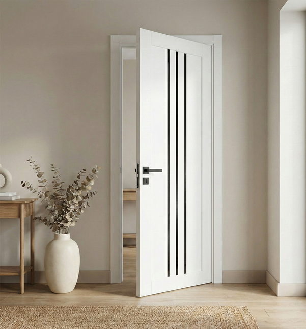 Ușă de interior T-06-design cu inserții verticale din sticlă