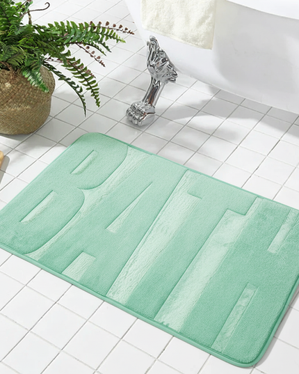 Covoraș baie cu inscripție BATH, antiderapant TRP, 45×75 cm, Verde menta