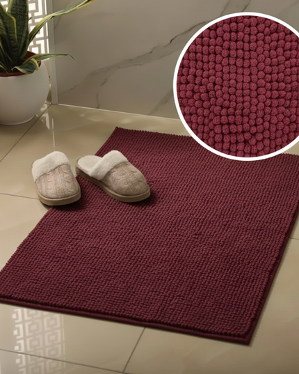 Covoraș baie din chenilia fină, strat antiderapant, 45×70 cm, Vișiniu