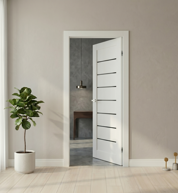 Ușă Deco 10 White Silk Mat-sticlă neagră