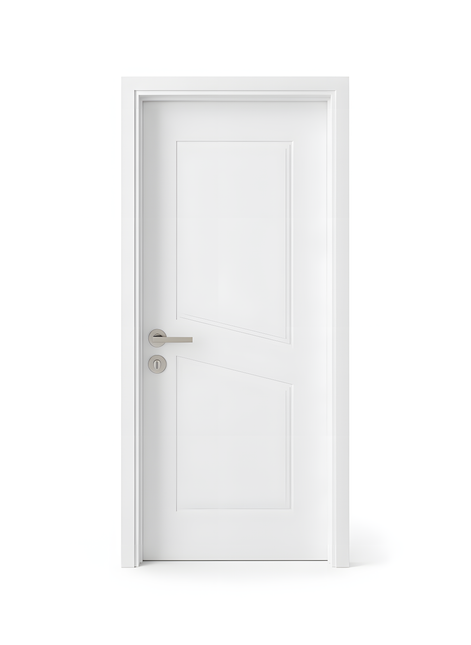 Ușă de interior albă cu panouri geometrice – design modern-clasic | CasaDeco