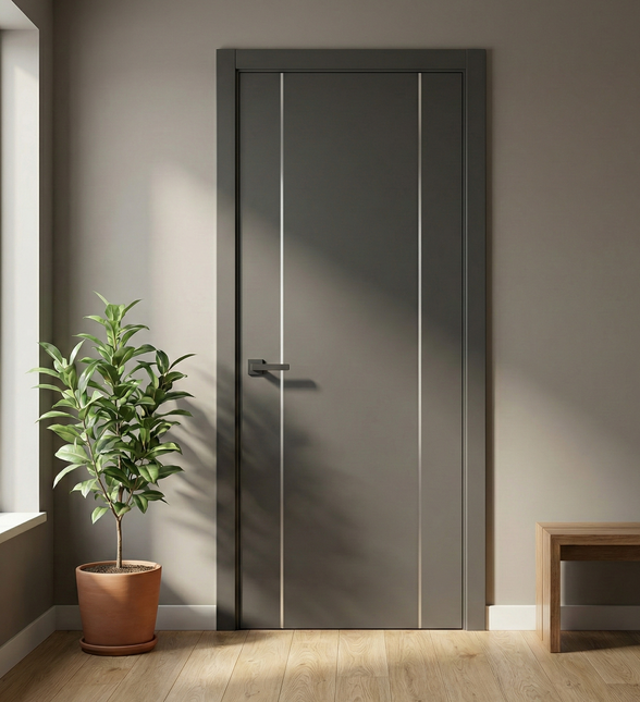 Ușă de interior PL-32 – design modern cu 2 inserții verticale din aluminiu