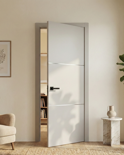 Ușă de interior PL-23 – design modern cu linii orizontale metalice