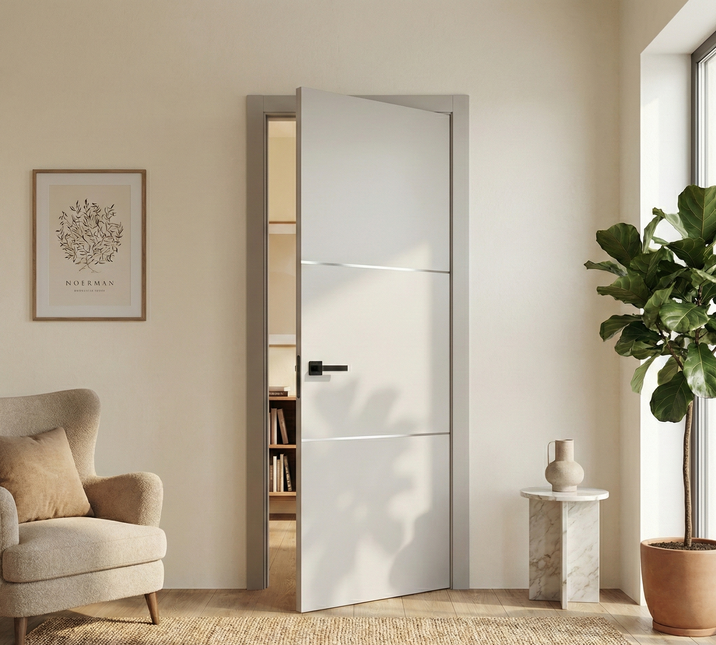 Ușă de interior PL-23 – design modern cu linii orizontale metalice