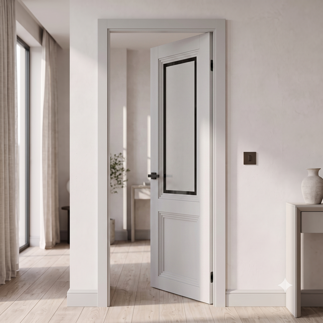 Ușă de interior T17-design cu chenar din sticlă și panou frezat