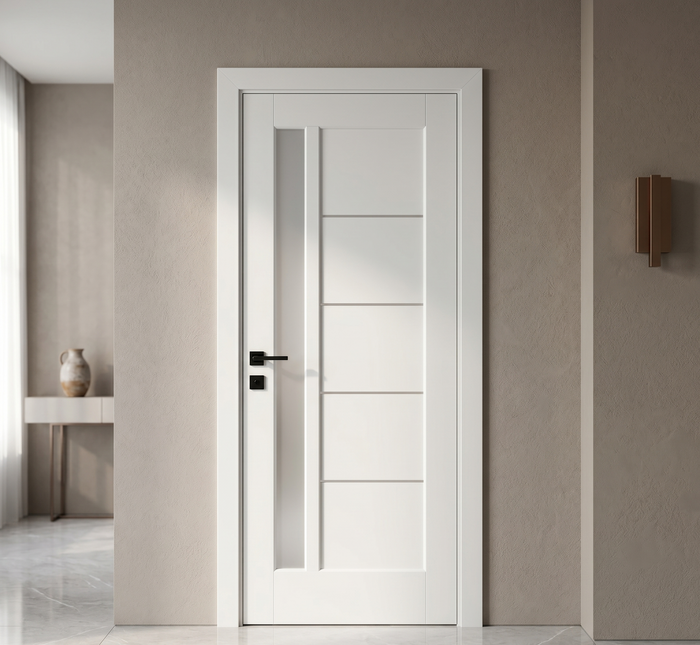 Ușă de interior albă cu sticlă satinată JY-AS-016