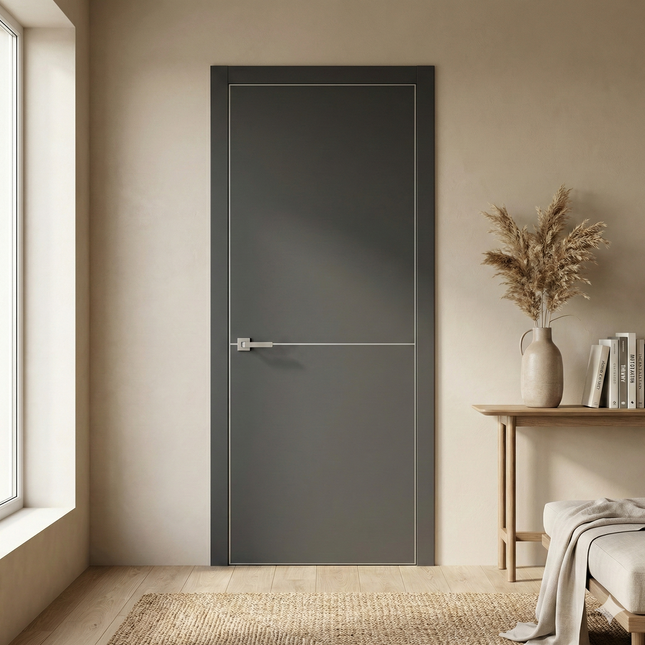 Ușă de interior PL-21 – design minimalist cu accent metalic