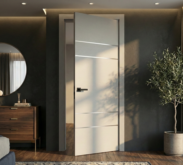 Ușă de interior PL-09 – design modern cu 4 inserții metalice