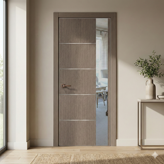 Ușă de interior PL-11 – minimalism pur cu sticlă/oglindă aplicată laterală