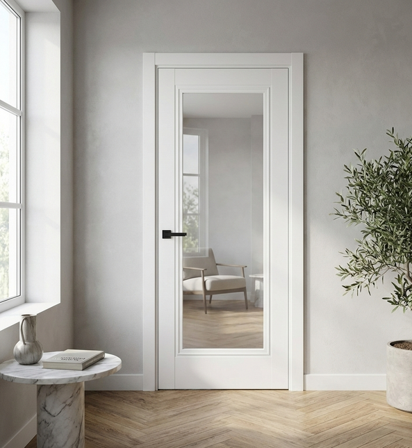 Ușă de interior T-13 cu sticlă transparentă, design clasic-modern