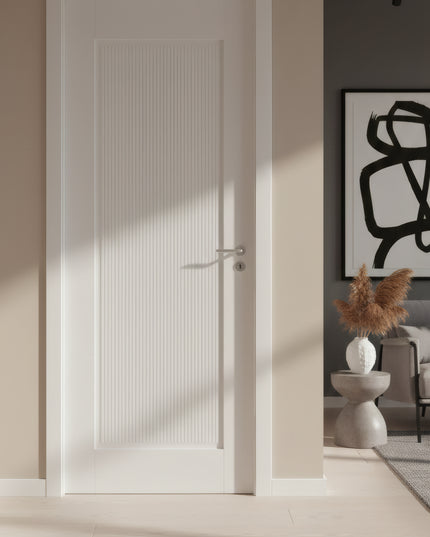 Ușă de interior albă mată riflată JY-AS 003