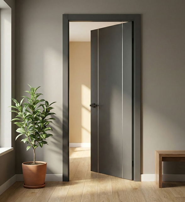 Ușă de interior PL-32 – design modern cu 2 inserții verticale din aluminiu