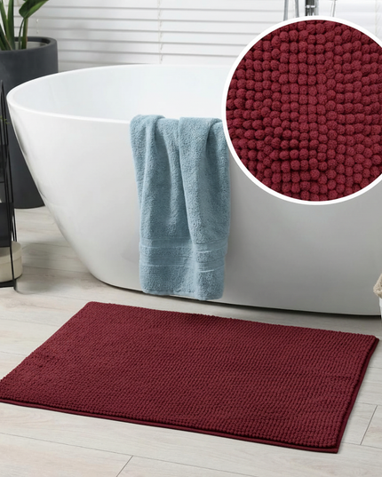 Covoraș baie din chenilia fină, strat antiderapant, 45×70 cm, Vișiniu