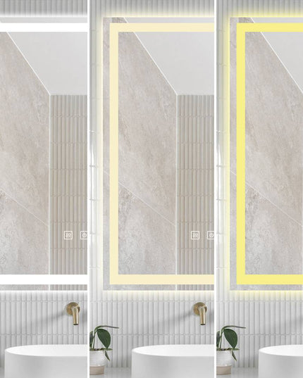 Oglindă LED H-1016 dreptunghiulară cu 3 nuanțe de lumină, anti-aburire și comutator tactil