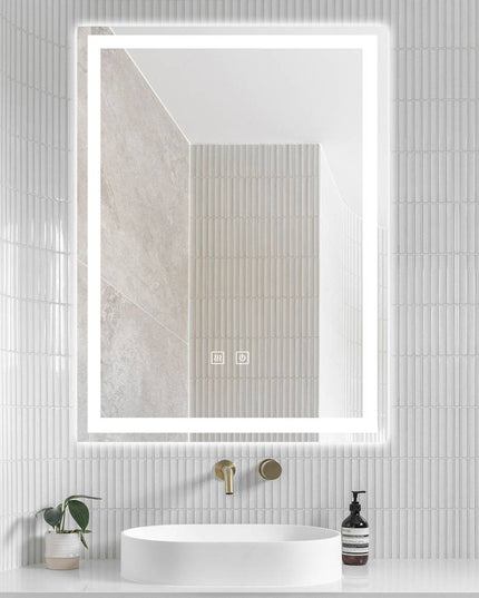 Oglindă LED H-1016 dreptunghiulară cu 3 nuanțe de lumină, anti-aburire și comutator tactil