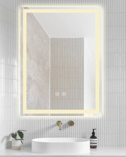 Oglindă LED H-1016 dreptunghiulară cu 3 nuanțe de lumină, anti-aburire și comutator tactil