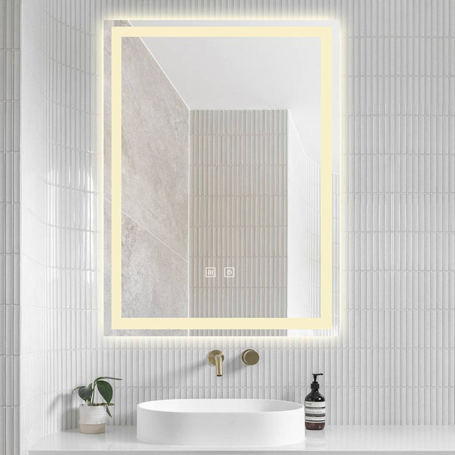 Oglindă LED H-1016 dreptunghiulară cu 3 nuanțe de lumină, anti-aburire și comutator tactil