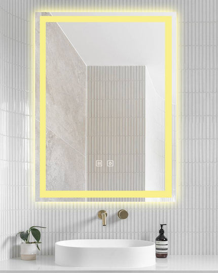 Oglindă LED H-1016 dreptunghiulară cu 3 nuanțe de lumină, anti-aburire și comutator tactil