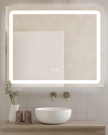 Oglindă baie LED 80x65 cm dreptunghiulară, 3 nuanțe de lumină, dezaburire și touch control J-103