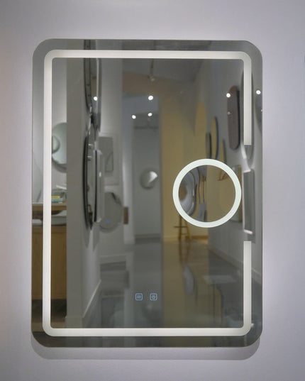 Oglindă baie LED H-1041 dreptunghiulară cu lupă cosmetică, 3 funcții lumină și anti-aburire